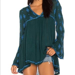 Free People Diamond Embroidery Tunic Bell Sleeve
